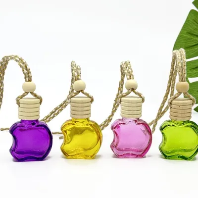 Botellas de vidrio de 10ml con forma de manzana para ambientador de coche, con cordón para colgar