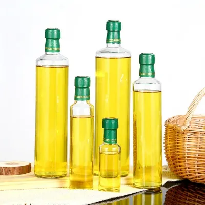 Botellas redondas de vidrio transparente para aceite de oliva (100ml / 250ml / 500ml / 750ml / 1000ml)