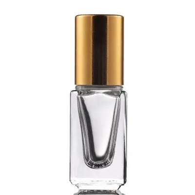 Botella roll-on cuadrado de vidrio transparente de 3ml con tapa dorada