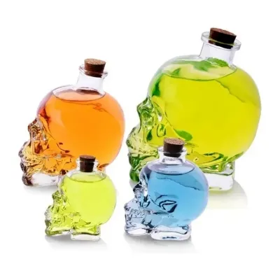 Botellas de vidrio para bebidas espirituosas con forma de calavera (100ml / 180ml / 400ml / 750ml)
