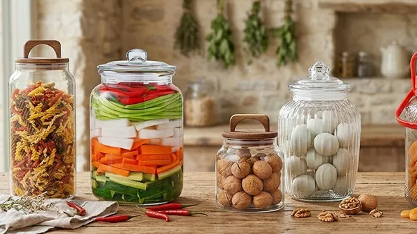 Frascos de vidrio para almacenamiento y frascos de boca ancha